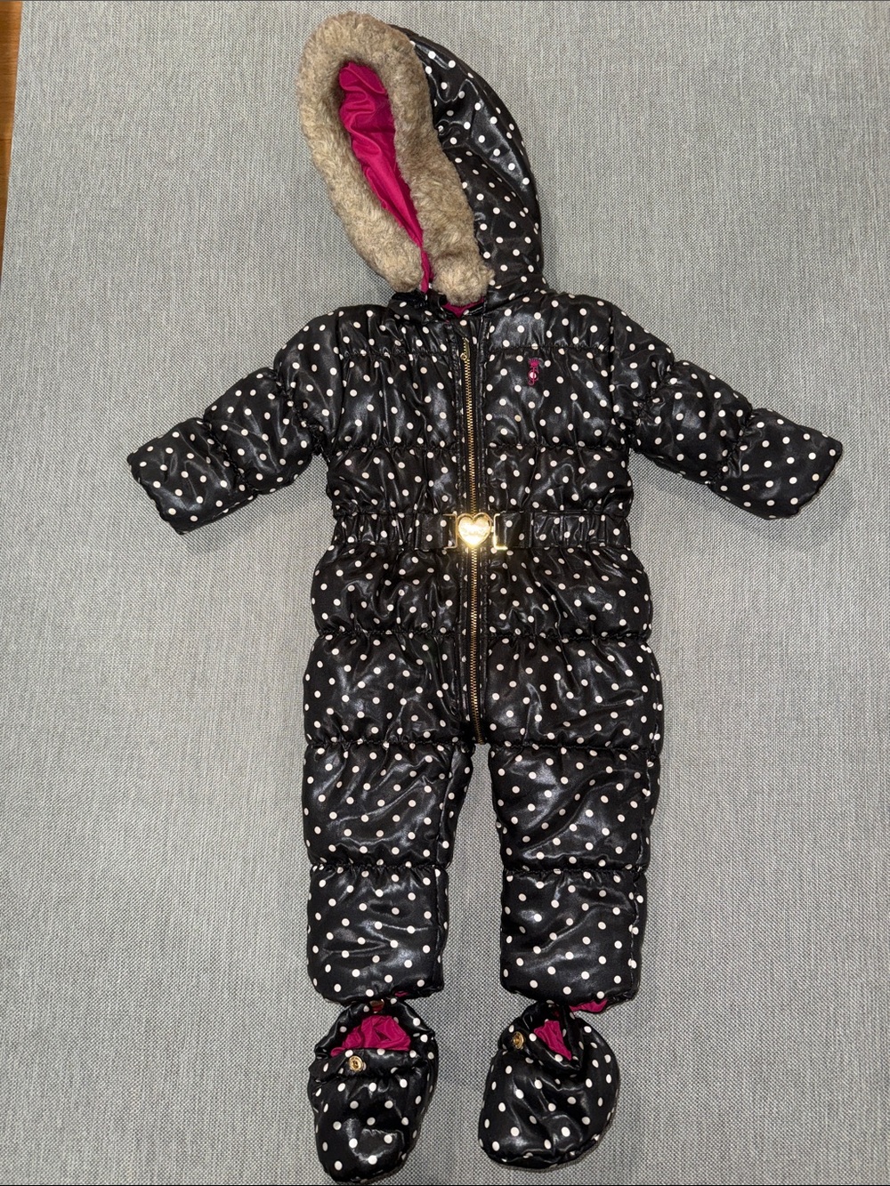Juicy Couture polka dot baby snowsuit hooded 6:9 months